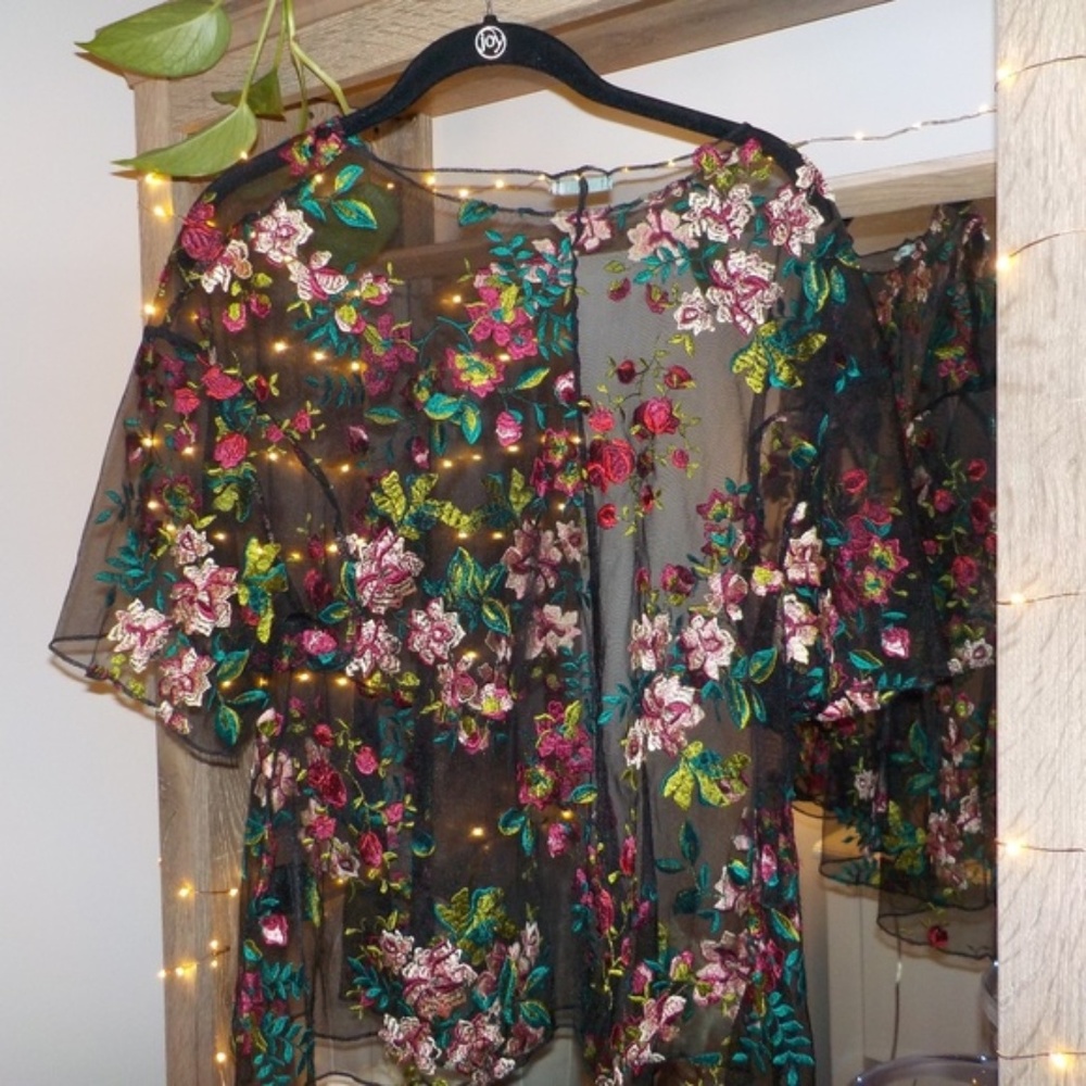 URBAN OUTFITTERS 🌊 Black Sheer Floral Top